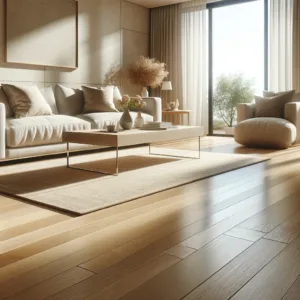 Bright and inviting modern living room with polished hardwood floors, natural light, and stylish decor. A perfect example of how clean hardwood floors enhance the beauty of any space.